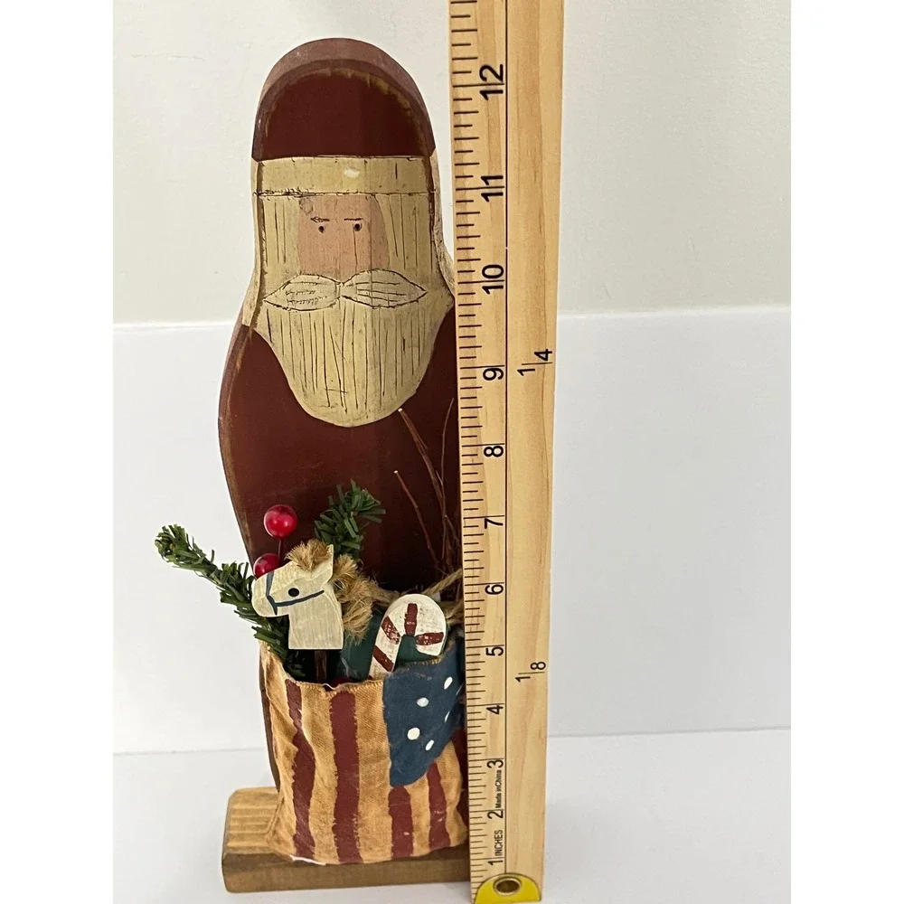 Peggy A Lucas Santa Claus Figurine  Red‎ Vintage Wood Folk Art Holiday